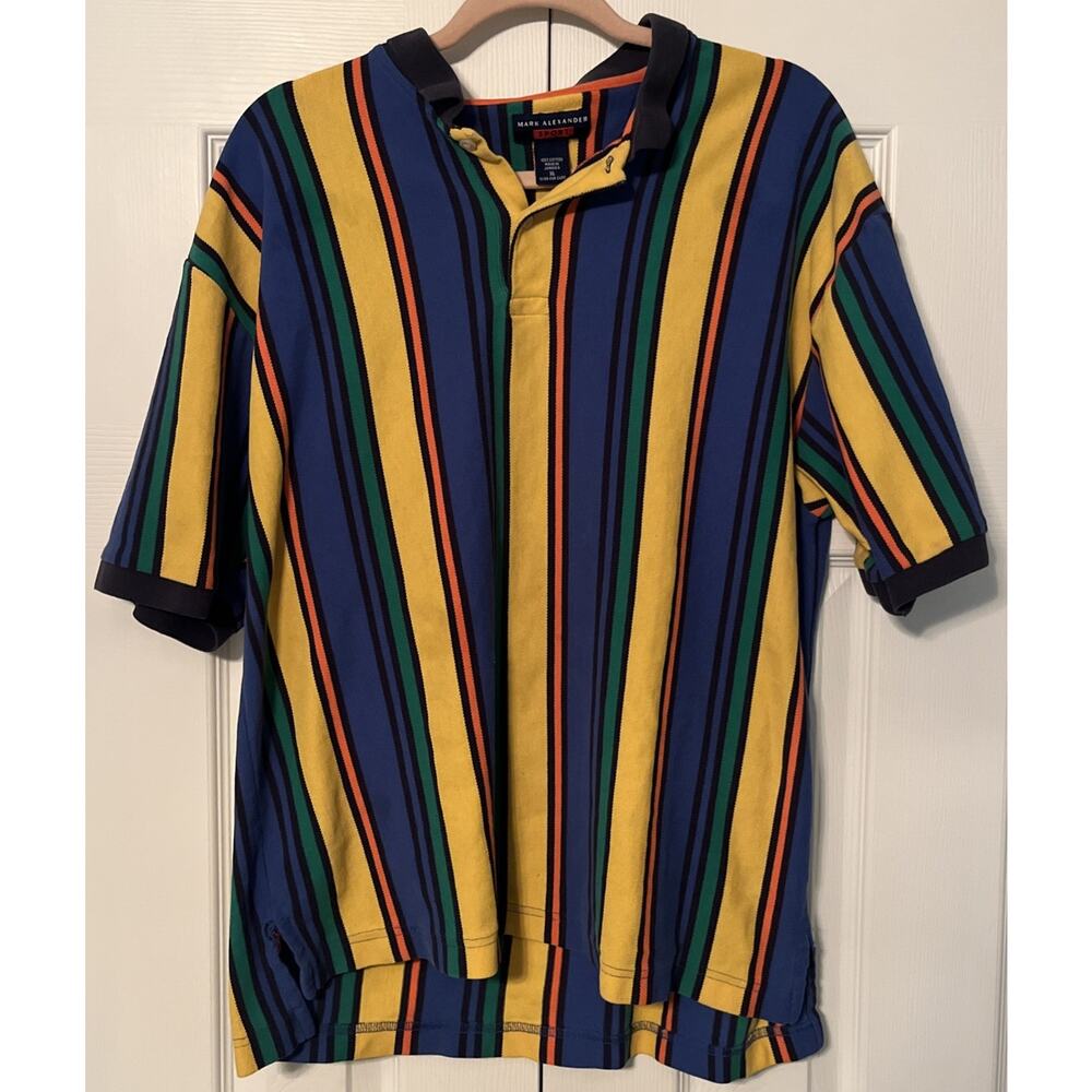Vintage Mark Alexander Polo Shirt Mens XL Color Block Sport Cotton Preppy !!!